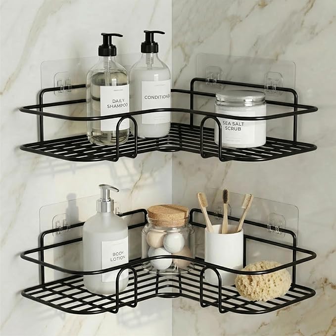 Metal Shower Shelf 2-Pack – Rustproof No-Drill Corner Organizer