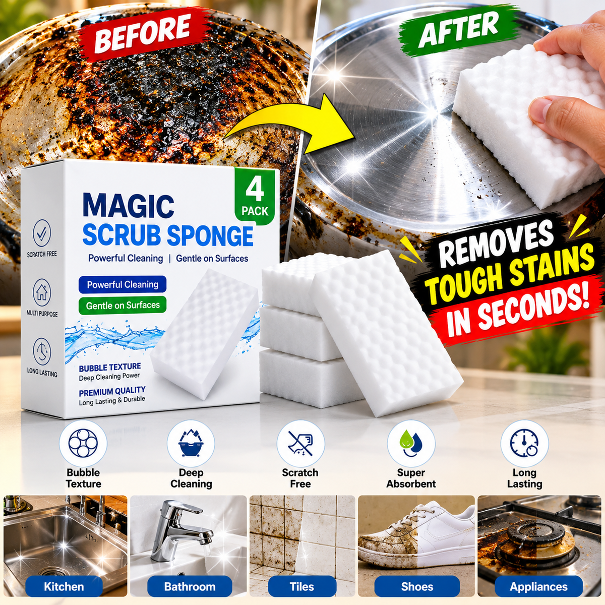 Magic Eraser Sponge Multipurpose Cleaner (Pack of 4) product image 1