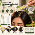 Close up of refillable hair oil applicator comb with oil reservoir
